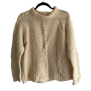 HAND KNIT Chunky Knit Wool Crew Neck Sweater Cream L